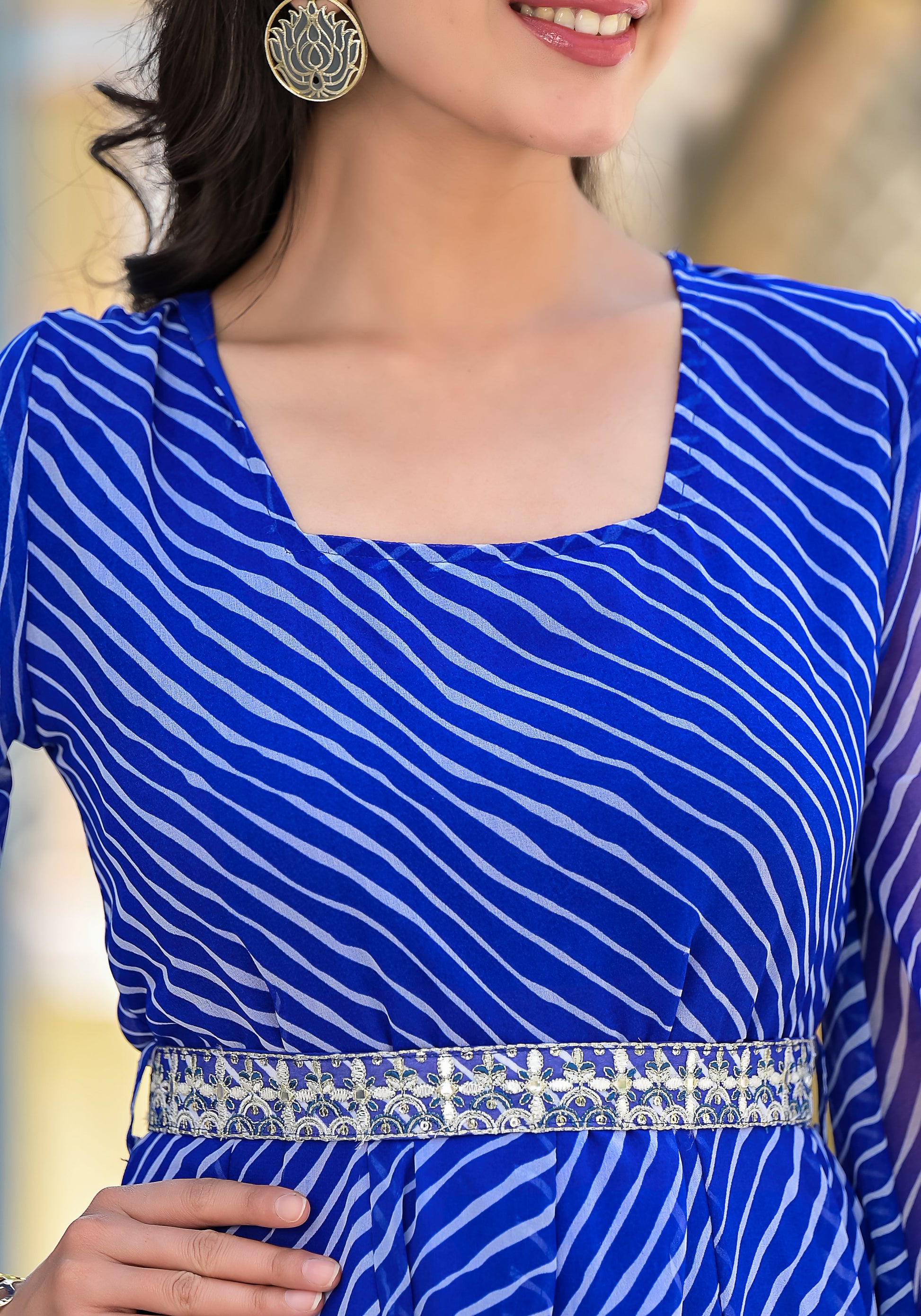 Blue Leheriya anarkali gown | | Shop stylish women's clothing online at Label Flavia |