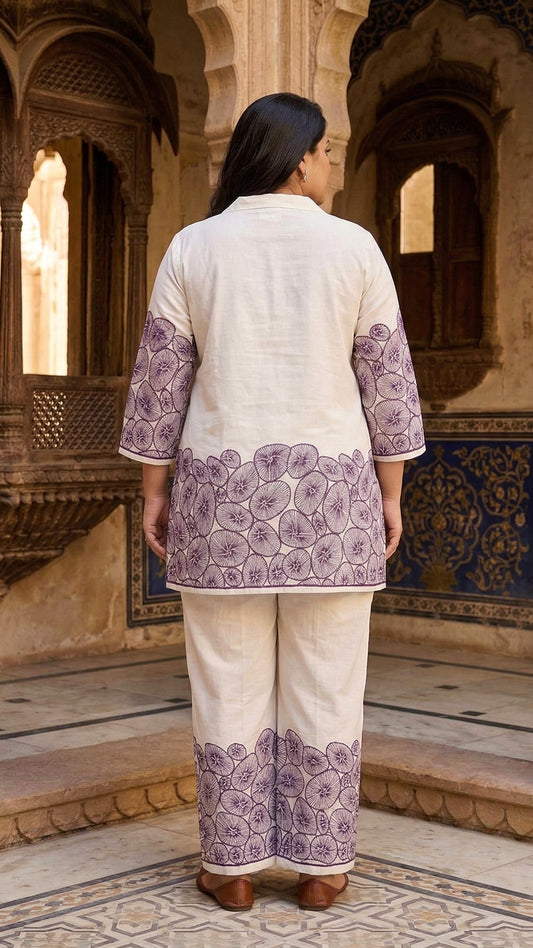 Modern White Rayon Co-Ord Set for Women | Floral Printed Matching Set | Chic Minimal Outfit