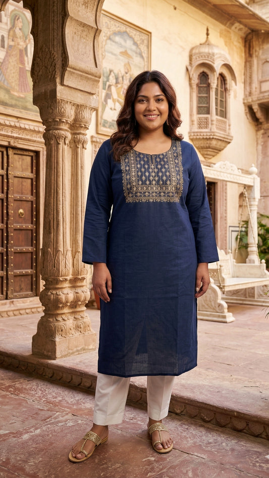 Bohemian Abstract Swirl Print Cotton Kurti | Earthy Rose & Slate Grey