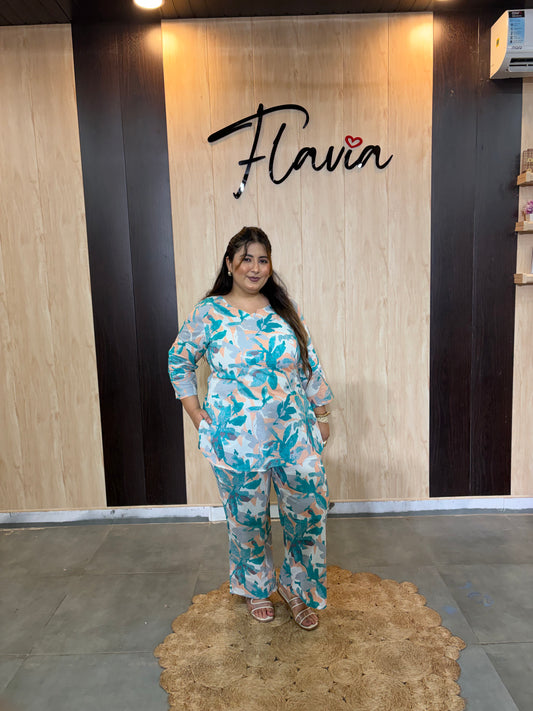 Women’s Plus Size Cotton Co-ord Set – Stylish Shirt & Pant Outfit