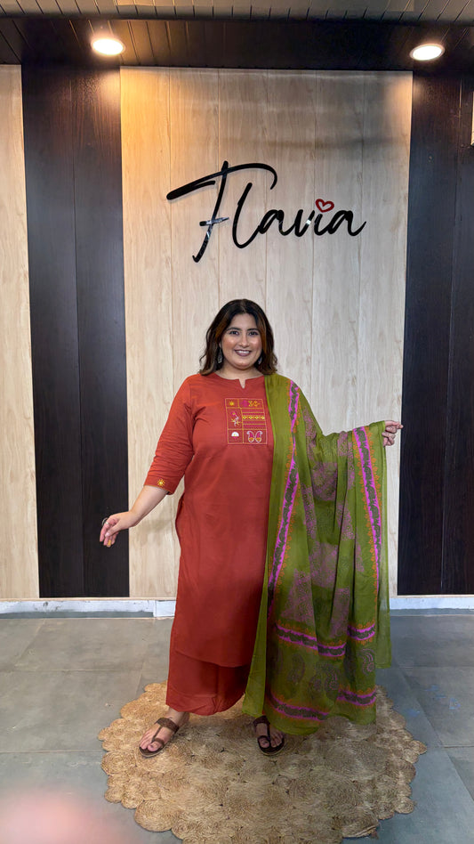 Aabroo Rust Bloom Kurta Set