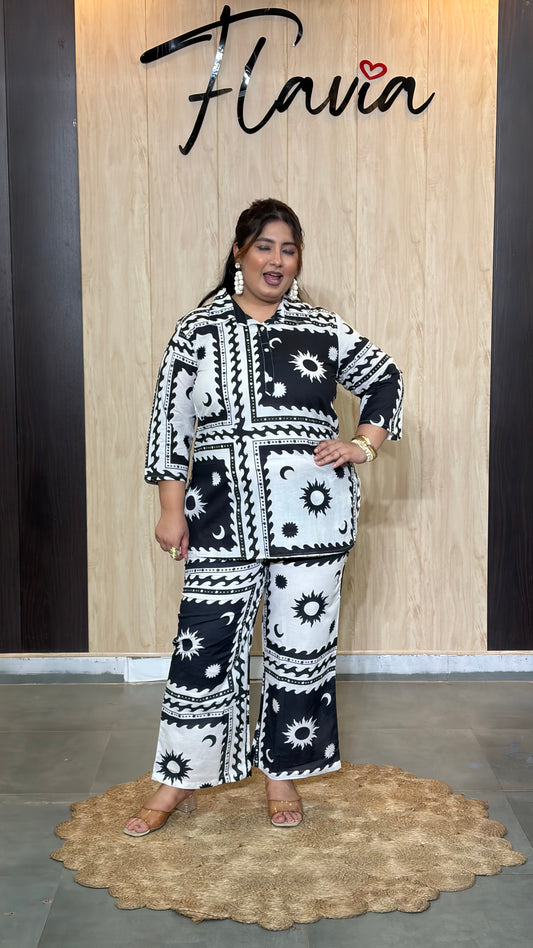 Plus Size Black Abstract Cotton Co-ord Set – Comfortable Everyday Wear