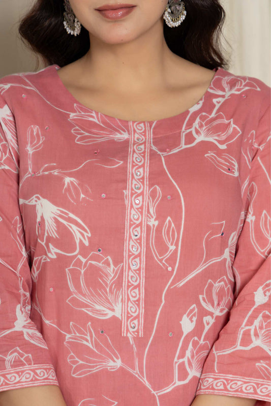 Elegant Pink Cotton Kurta & Dupatta Set – Plus Sizes Available