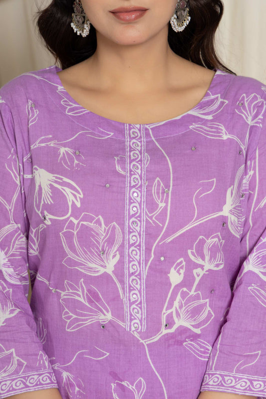 Elegant Purple Cotton Kurta & Dupatta Set – Plus Sizes Available