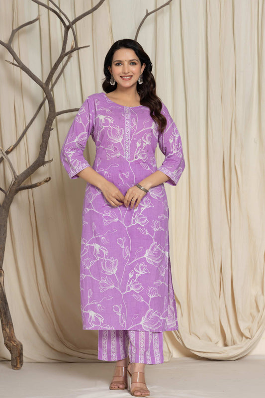 Elegant Purple Cotton Kurta & Dupatta Set – Plus Sizes Available