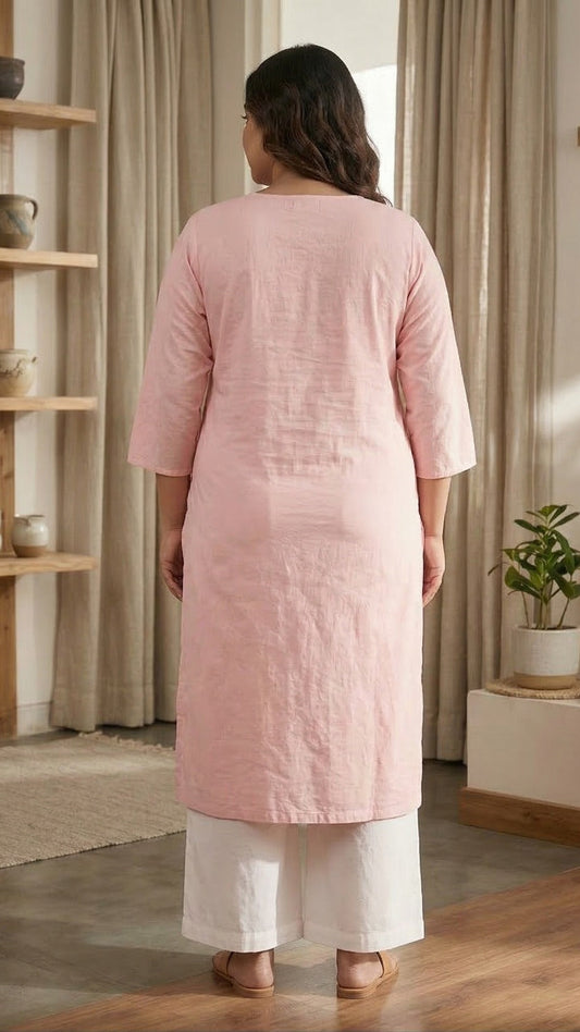 Blush Pink Cotton Printed Straight Kurti for Women | Elegant Daily & Office Wear Kurti (1 Pc)