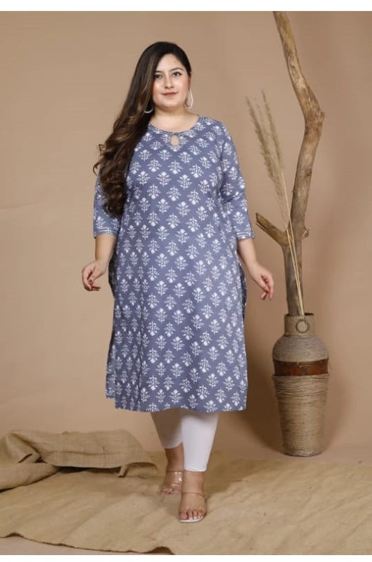 Women Floral Printed Cotton Straight Kurta (100019-Blue)