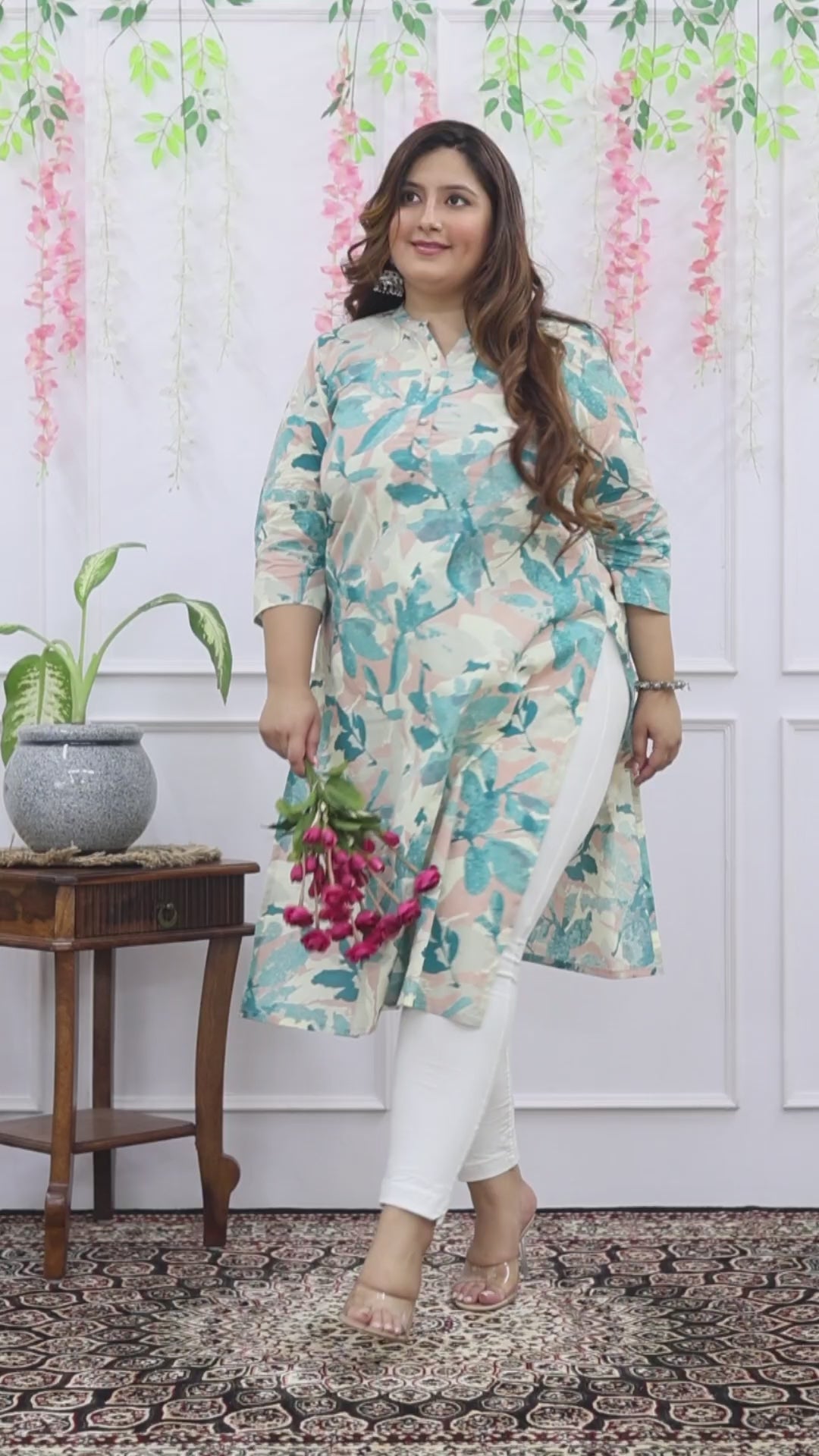 Women Printed Cotton Straight Kurta (B11-Green)