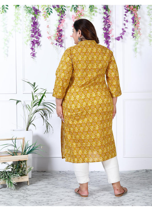 Women Printed Pure Cotton A-line Kurta (100007-Mustard)
