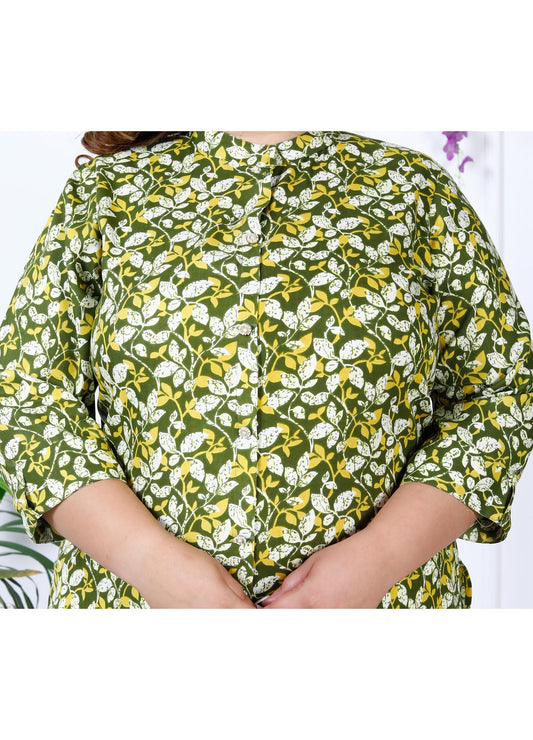 Women Printed Cotton Blend A-line Kurta (100004-Green)