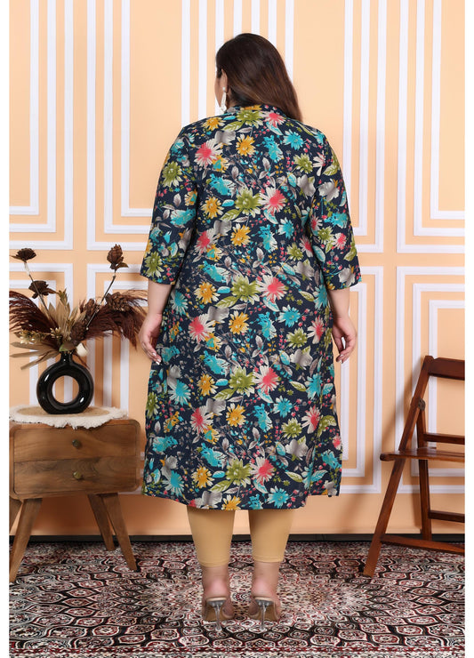 Women Printed Muslin A-line Kurta (100005-Blue)