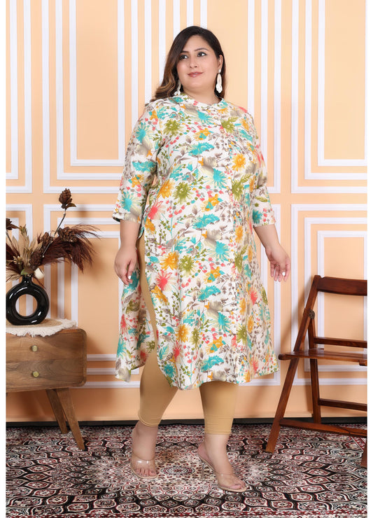 Women Printed Muslin A-line Kurta (100002-Multicolor)