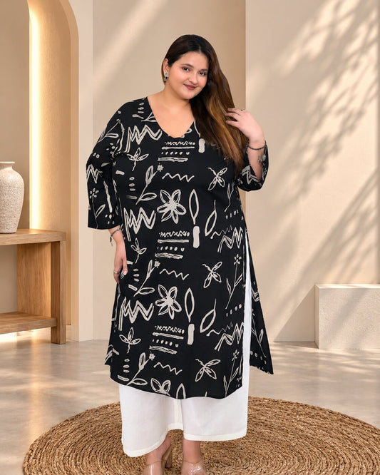 Noir Sketch – Black Cotton Printed Kurti