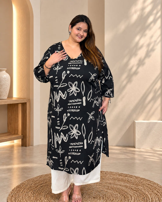 Noir Sketch – Black Cotton Printed Kurti
