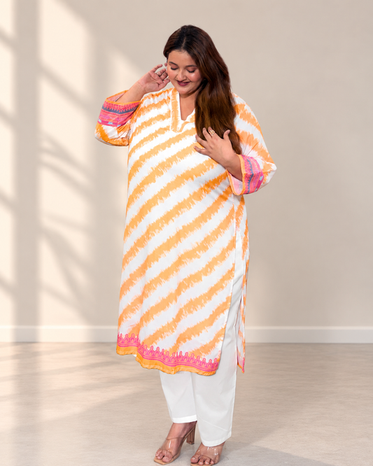 Leheriya-Print A-Line Kurta