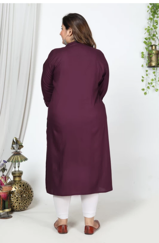 Women Solid Cotton Blend Straight Kurta (100015-Wine)