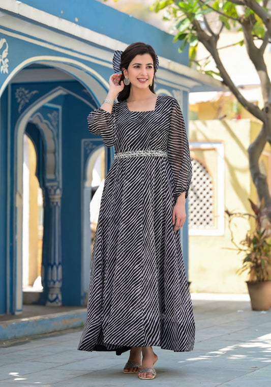 Black Leheriya anarkali gown | | Shop stylish women's clothing online at Label Flavia |