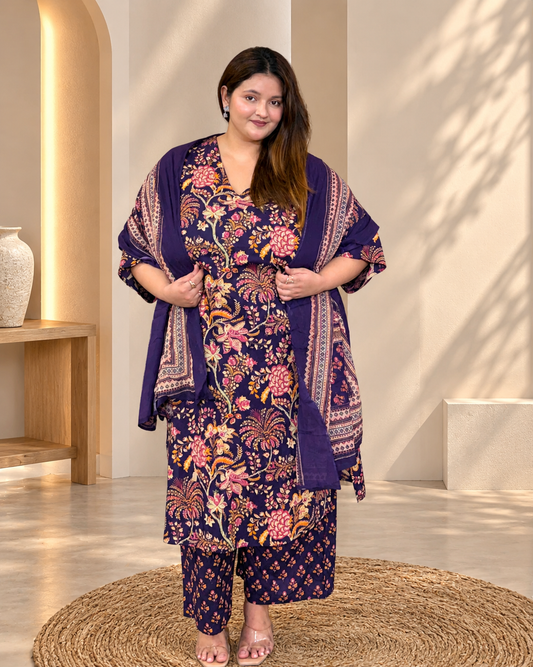 Wine Purple Floral Kurta Set