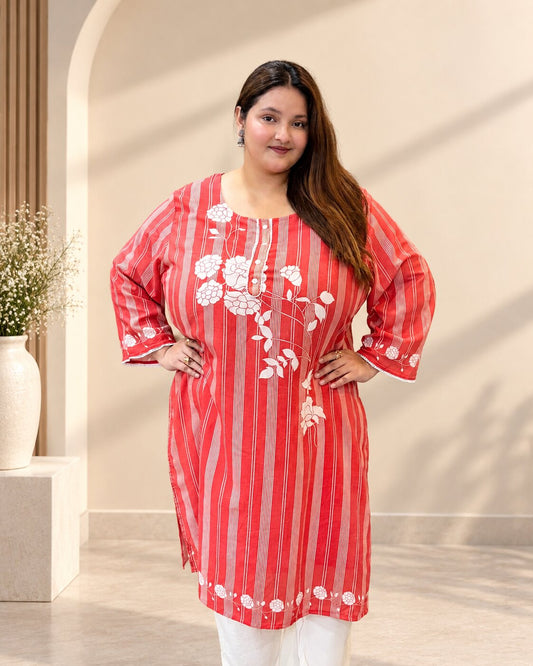 Red Striped Plus Size Kurta