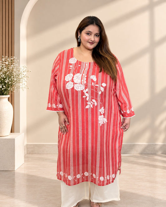 Red Striped Plus Size Kurta