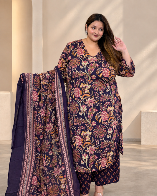 Wine Purple Floral Kurta Set