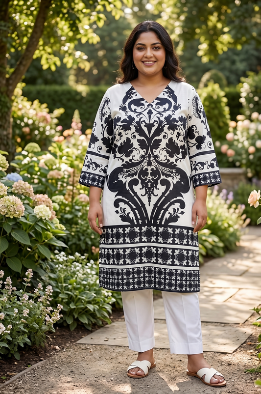 Print V-Neck Kurta