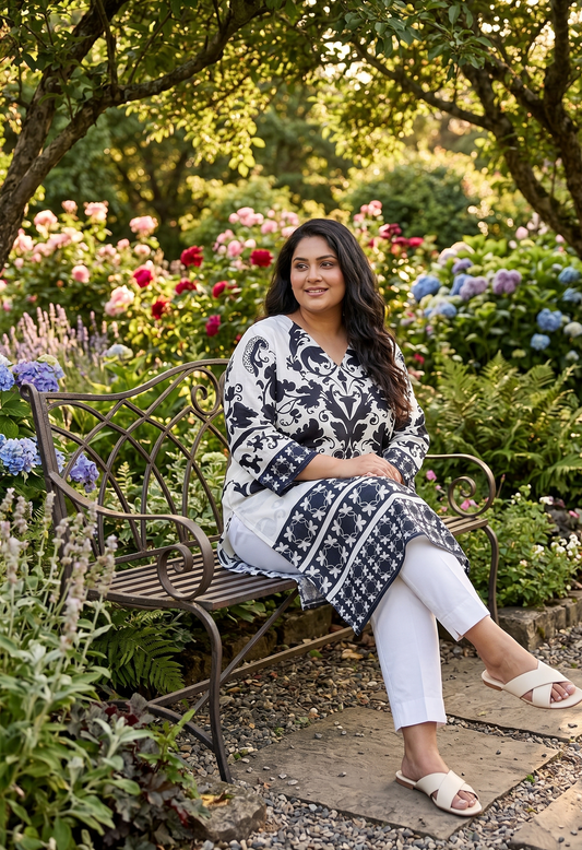 Print V-Neck Kurta