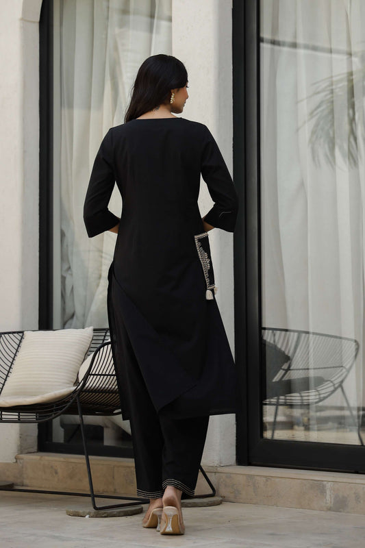 Classic Black Cotton Kurta & Pant Co-Ord Set for Women