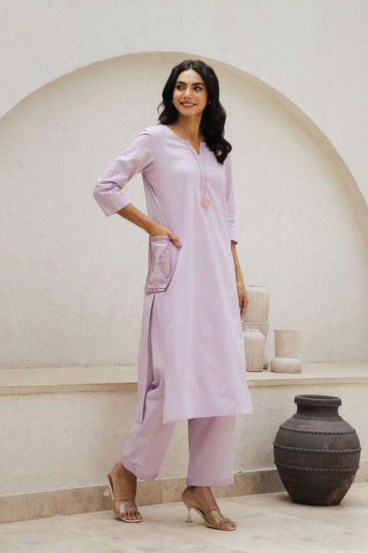 Blush Pink Cotton Kurta & Pant Co-Ord Set for Women