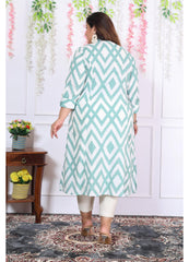 Women Printed Cotton A-line Kurta (B04-Blue)