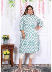 Women Printed Cotton A-line Kurta (B04-Blue)