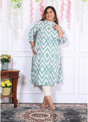 Women Printed Cotton A-line Kurta (B04-Blue)