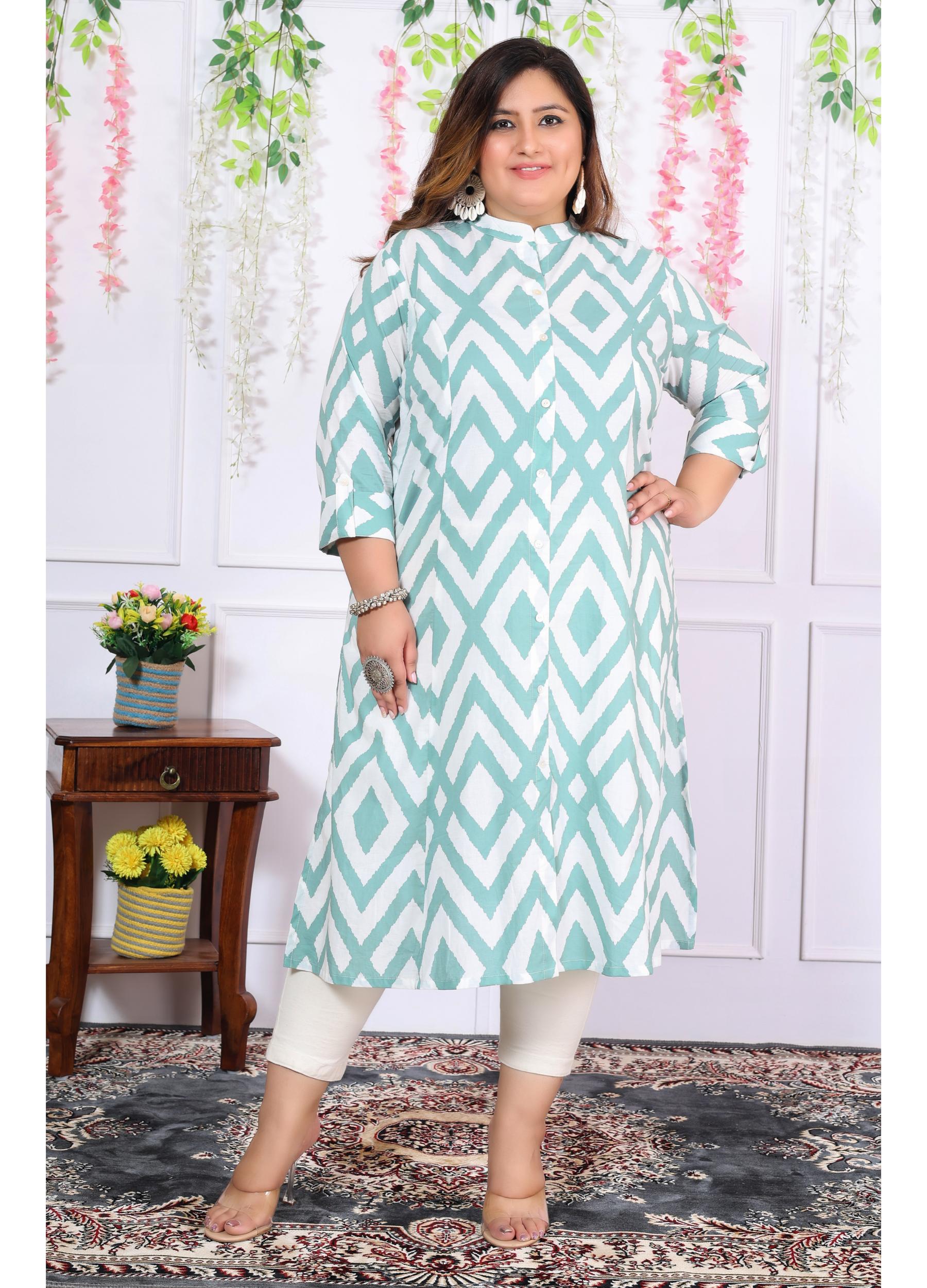 Women Printed Cotton A-line Kurta (B04-Blue)