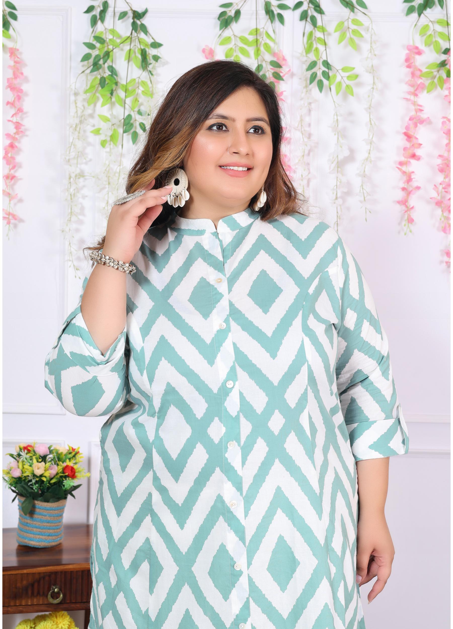 Women Printed Cotton A-line Kurta (B04-Blue)