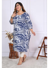 Women Printed Cotton Straight Kurta (B01-Blue)