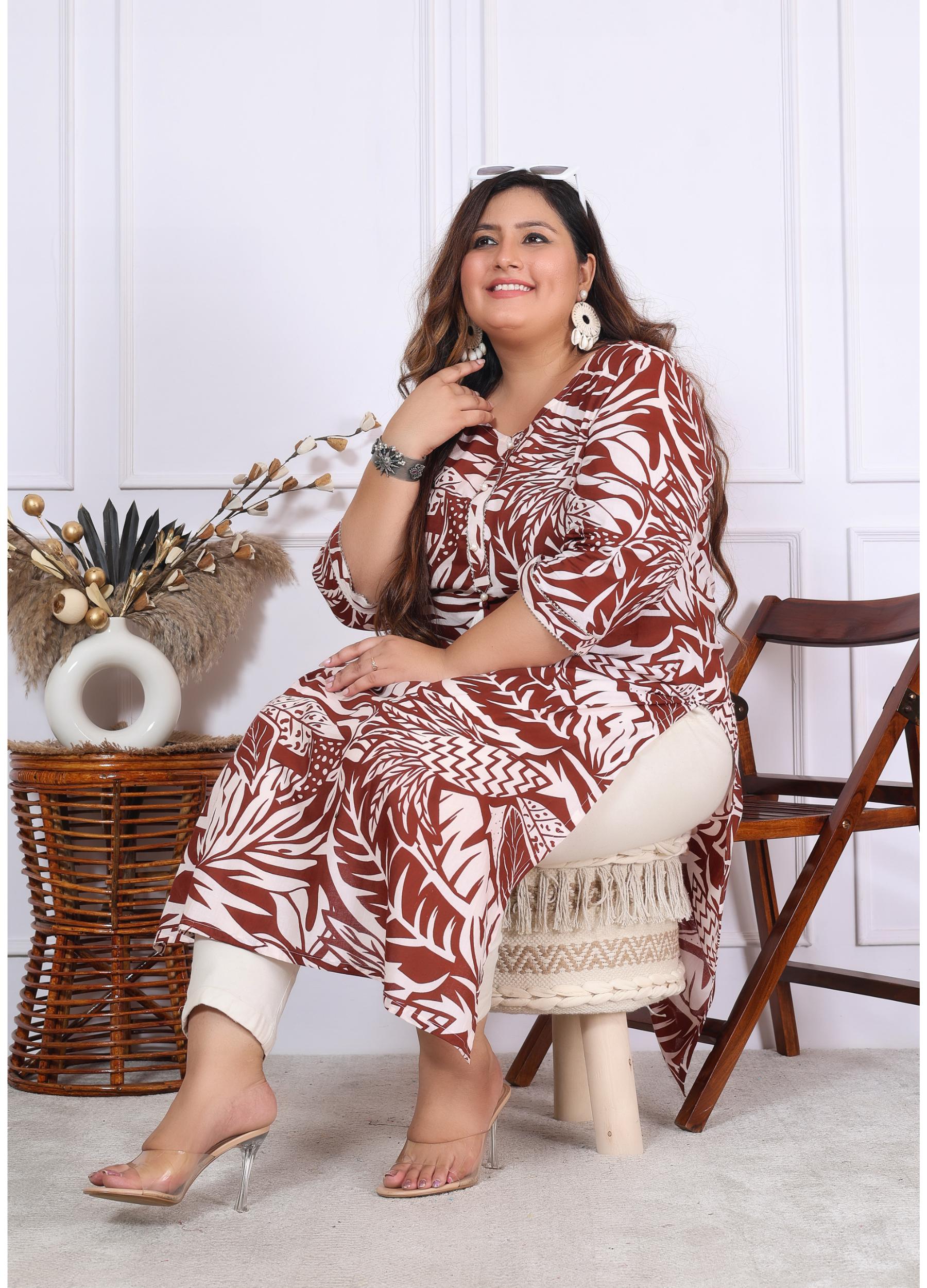 Women Printed Cotton Straight Kurta (B01-Mehroon)