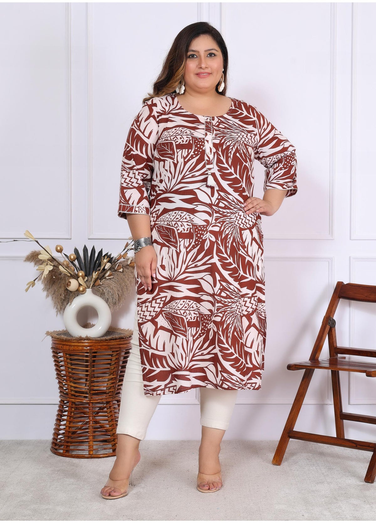 Women Printed Cotton Straight Kurta (B01-Mehroon)