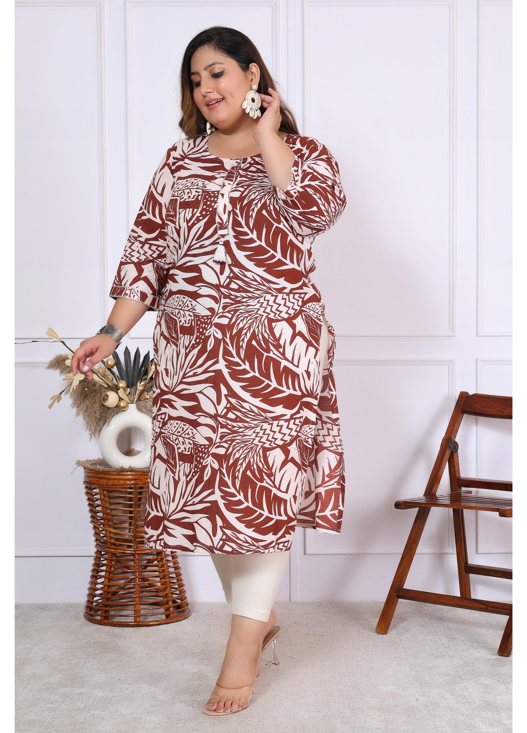 Women Printed Cotton Straight Kurta (B01-Mehroon)