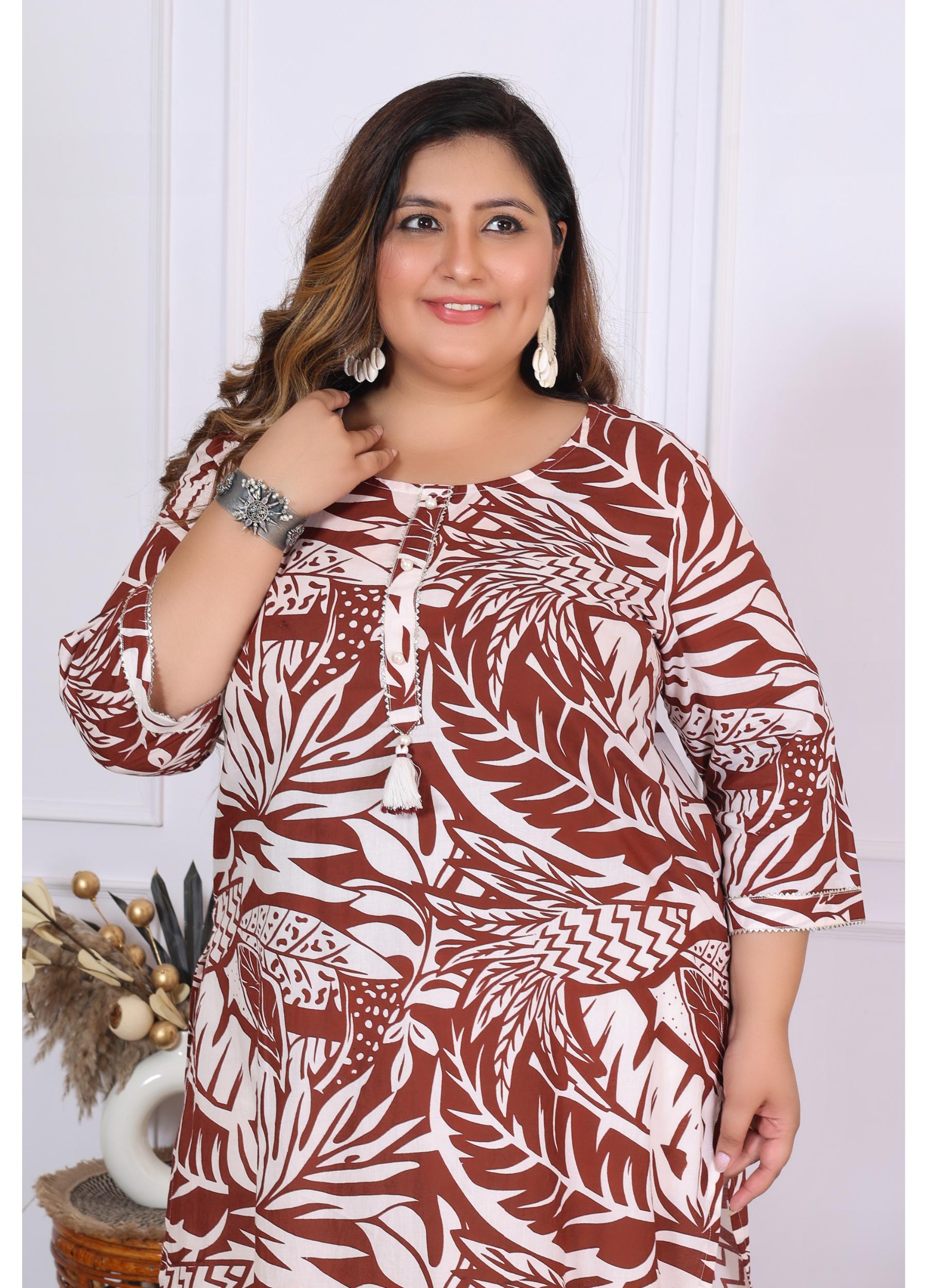 Women Printed Cotton Straight Kurta (B01-Mehroon)