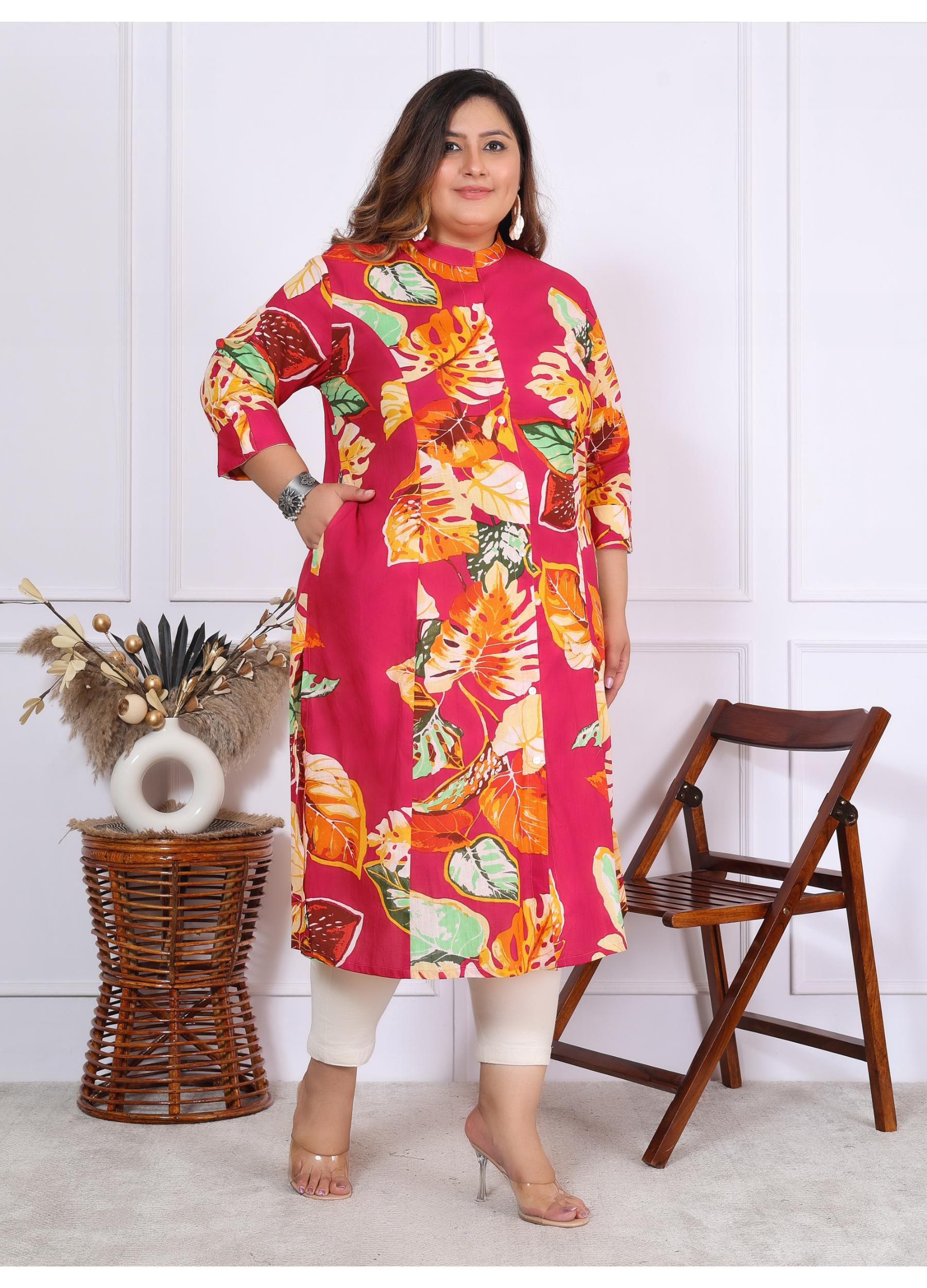 Women Printed Cotton A-line Kurta (B02-Multicolor)