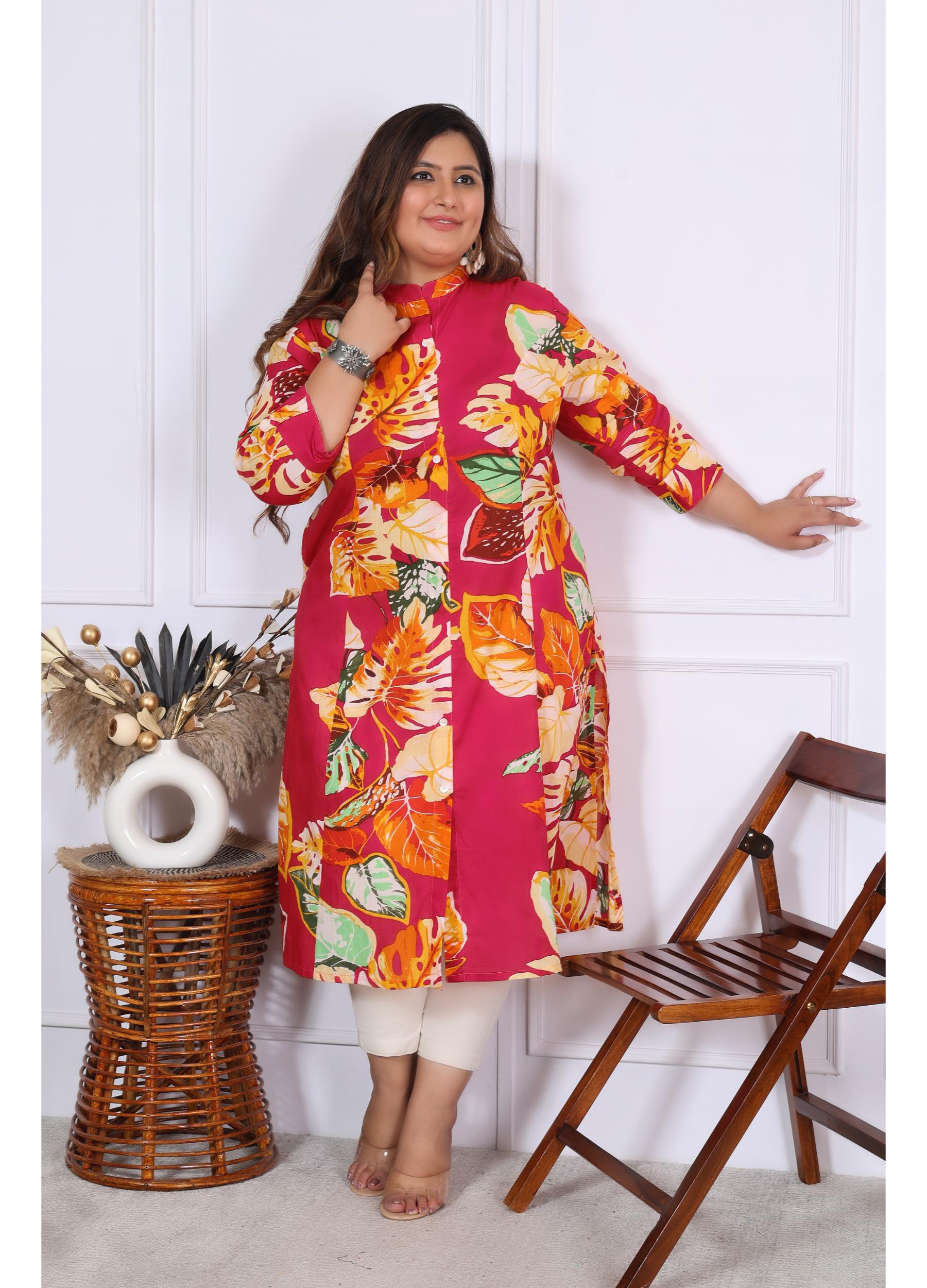 Women Printed Cotton A-line Kurta (B02-Multicolor)