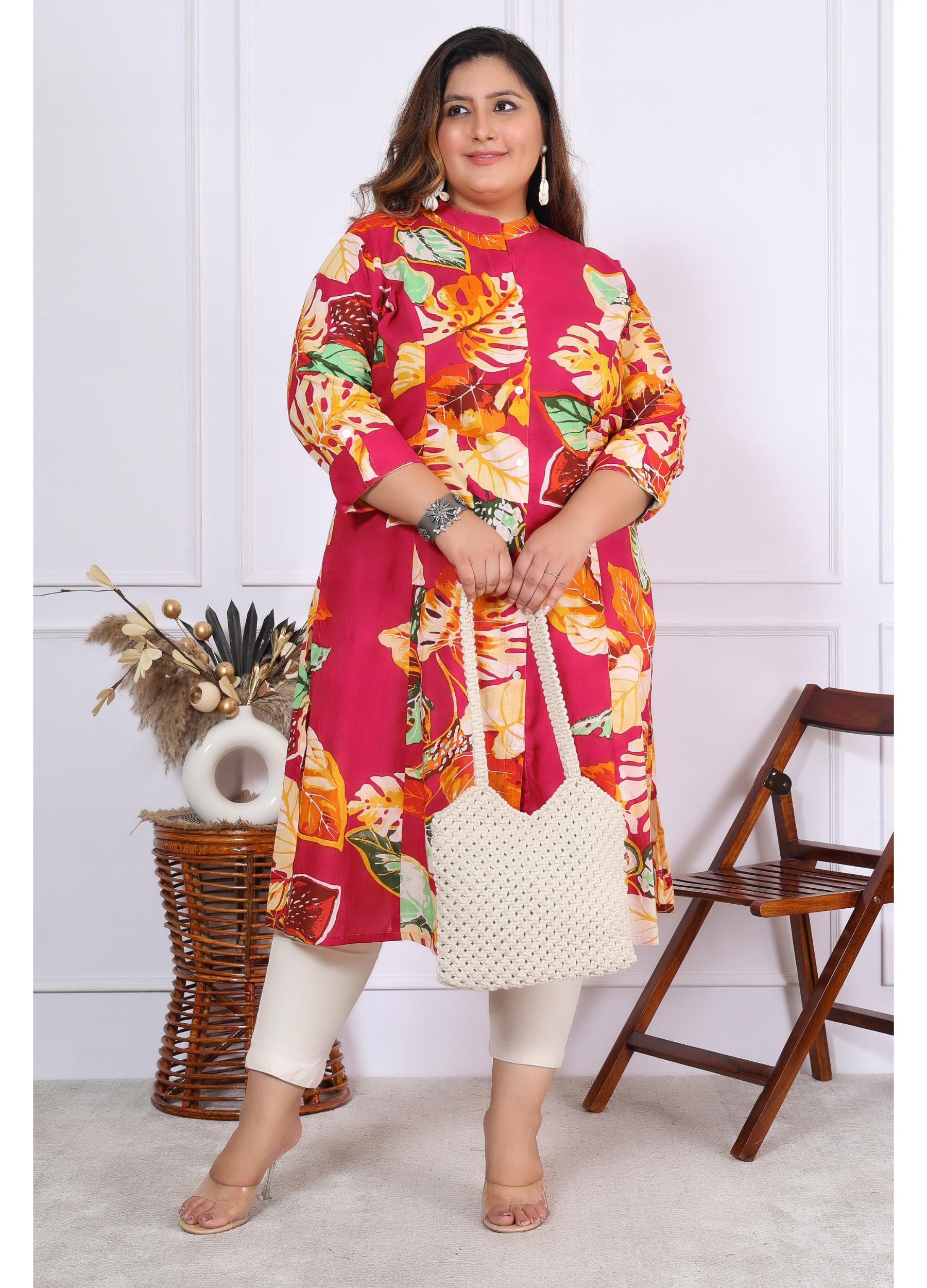 Women Printed Cotton A-line Kurta (B02-Multicolor)