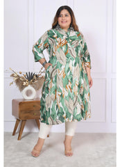 Women Printed Cotton A-line Kurta (B03-Green)