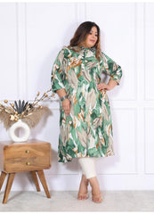 Women Printed Cotton A-line Kurta (B03-Green)