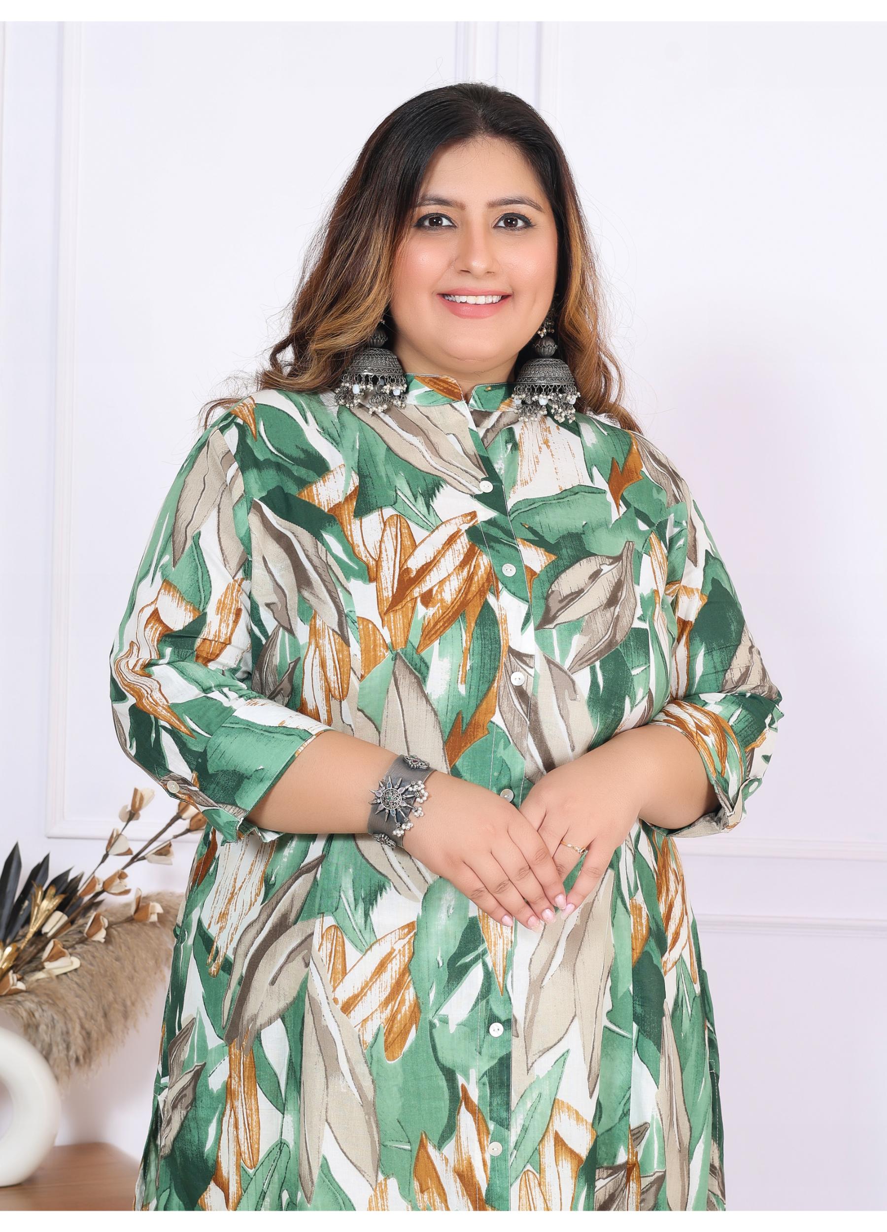 Women Printed Cotton A-line Kurta (B03-Green)