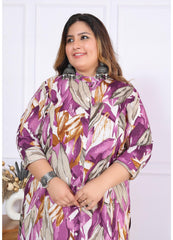 Women Printed Cotton A-line Kurta (B03-Lavender)