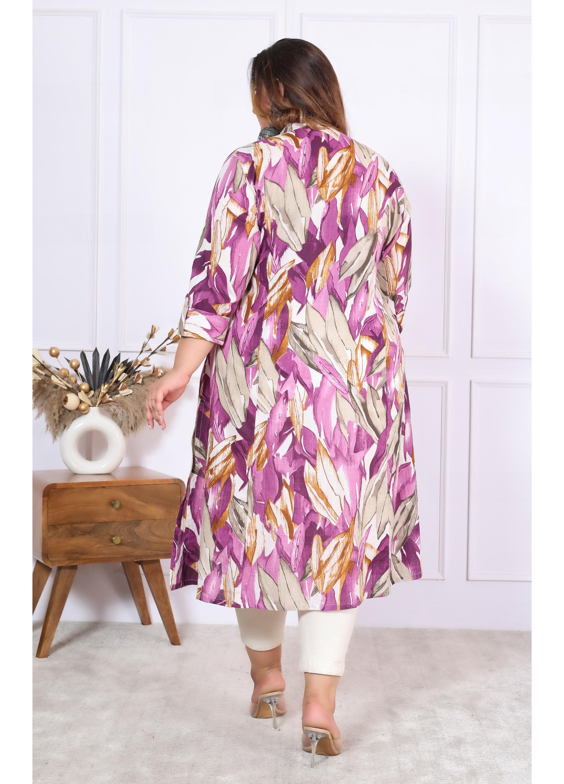 Women Printed Cotton A-line Kurta (B03-Lavender)