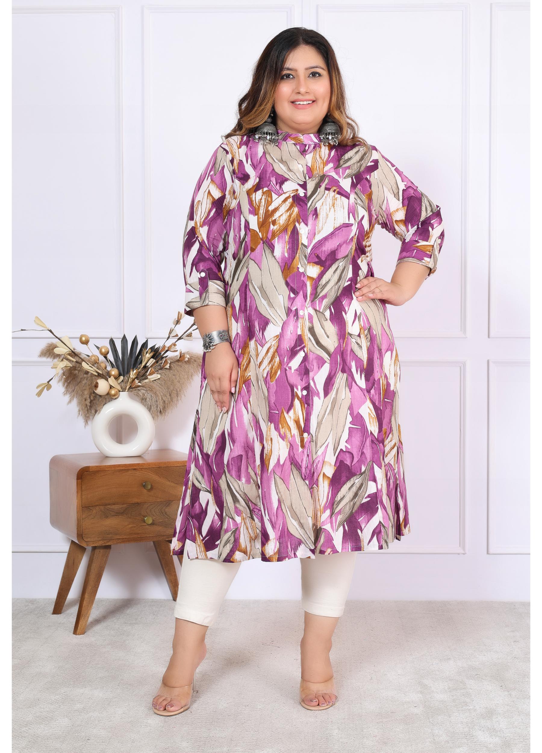 Women Printed Cotton A-line Kurta (B03-Lavender)