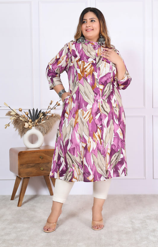 Women Printed Cotton A-line Kurta (B03-Lavender)