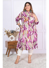 Women Printed Cotton A-line Kurta (B03-Lavender)